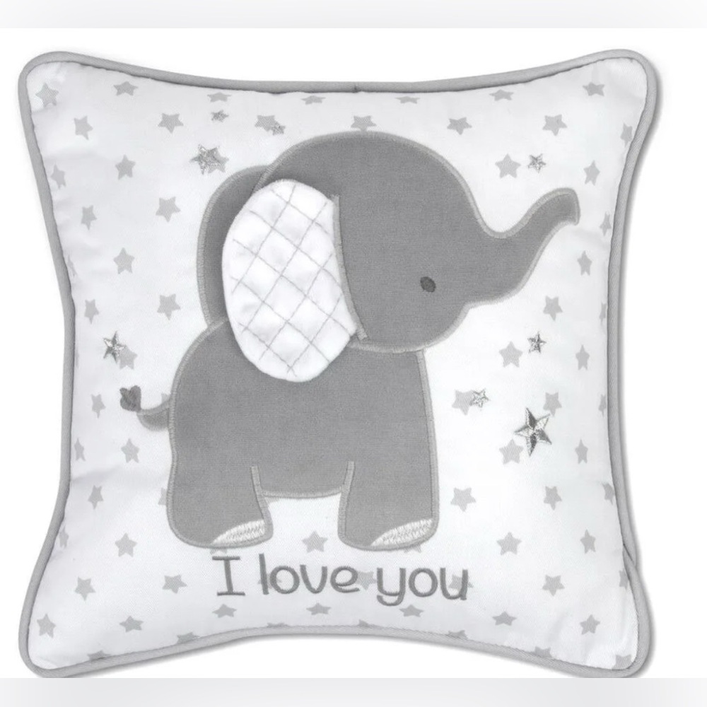 Wendy Bellissimo Lil Elephant Zippered Throw Pillow 10” White with Gray Stars
